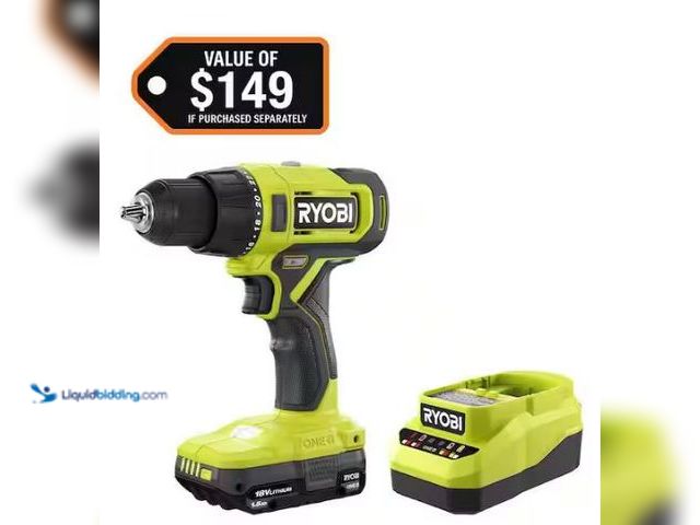 Lot 49-1577300 - RYOBI ONE+ 18V Cordless 1/2 in. Drill/Driver Kit with (1) 1.5 Ah Battery and Charger, Model # PCL206...