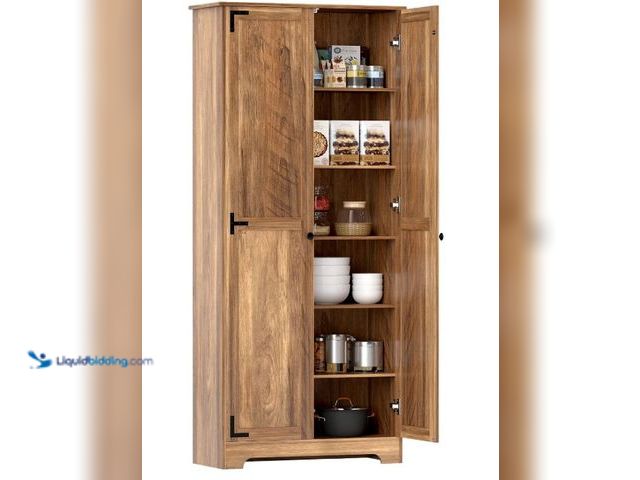 Lot 49-5580807 - HOMCOM 72" Farmhouse Pantry Cabinet Freestanding Tall Brown. Unused with hardware
