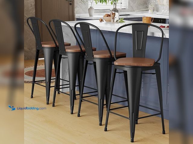 Lot 49-3462979 - Alunaune 24" Swivel Metal Bar Stools Set of 4 High Back Counter Height Barstools Industrial Dining B...