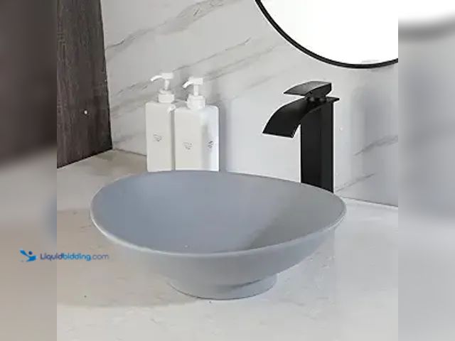 Lot 49-5439202 - 16"x12" Bathroom Vessel Sink Bowl, Stone Resin Vessel Sink Grey Oval Modern Above Counter Sink. Mode...