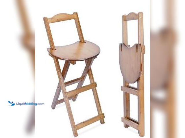 Lot 49-1517012 - Folding Bamboo Bar Stools Counter Barstools with Backrest and Footrest Foldable Wooden Bar Stool Fol...