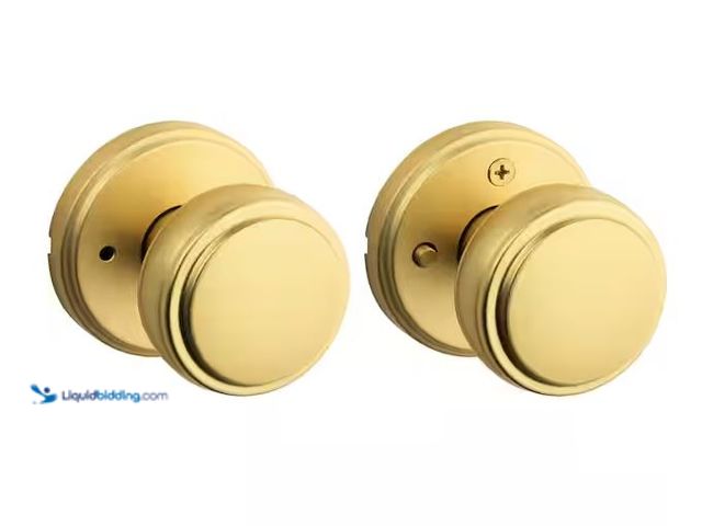 Lot 49-5555476 - Kwikset
Sora Satin Brass Round Bed/Bath Door Knob with Microban Antimicrobial Technology, Unused