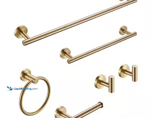 Lot 49-1578177 - Zale rock Modern 6-Pieces Bath Hardware Set with Towel Rail, 2-Paper Towel Rack, 1-Towel Ring, 1-Hoo...