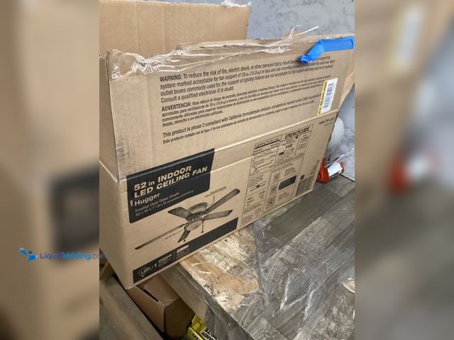 Lot 49-5407292 - Hampton Bay Hugger 52 in. LED Indoor Black Ceiling Fan with Light Kit. Model # AL383LED-BK. Slightly...