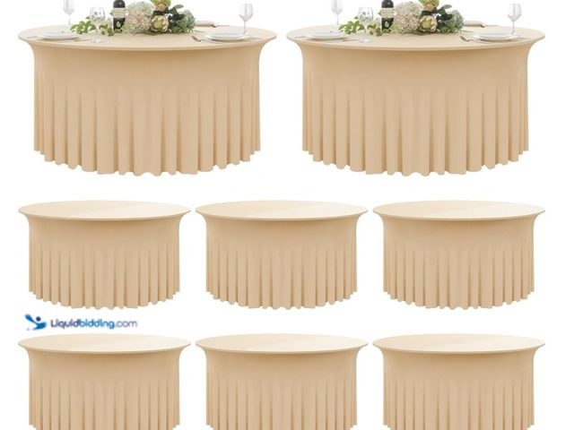 Lot 49-3431507 - 8 Pack Champange Spandex Round Tablecloths for 60 inch Tables,120inch Fitted 5FT Stretchy Round Tabl...