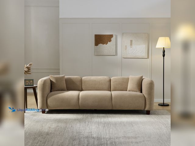 Lot 49-1596198 - Christopher Knight Home 87" Modern Upholstered Sofa, Oversized 3-Seater Couch with Pillows, Wood Leg...