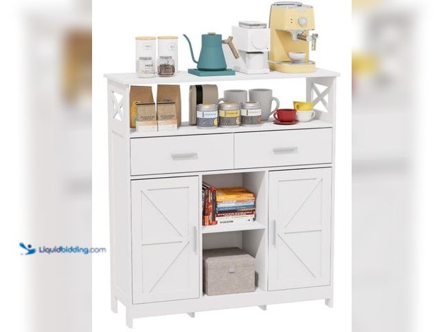 Lot 49-3432104 - Hogxp Storage Cabinet Coffee Bar Cabinet with 2 Adjustable Shelves 2 Drawers and 2 Doors for Bathroo...