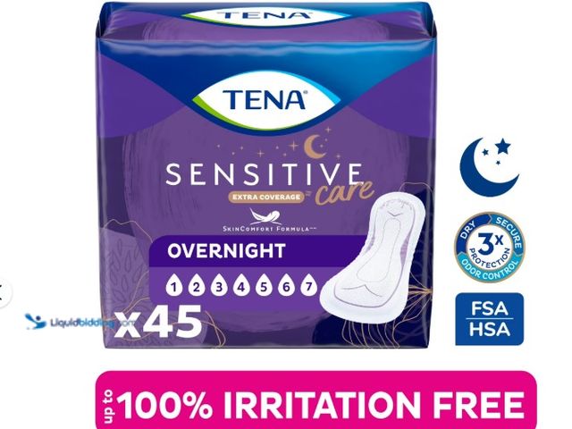 Lot 49-5543691 - TENA Intimates Overnight Incontinence Pads for Women, 45 Count, 3 Pack. New
