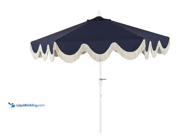 Lot 49-2026018 - JONATHAN Y Collins 9 ft. Cottage Tassel Market Patio Umbrella with Auto-Tilt Crank, Wind Vent and UV...