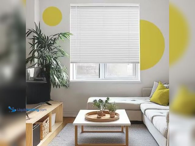Lot 49-2004390 - YELLOW BLINDS Misty White 54 in. W x 48 in. H Cordless Blackout Vinyl Mini Window Blinds with 1 in. ...