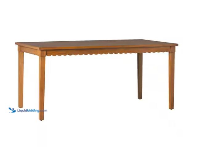 Lot 49-1631916 - Walker Edison 69" Paisley Modern Medium Brown Oak Solid Wood Veneer 4-Leg Scalloped Dining Table for...