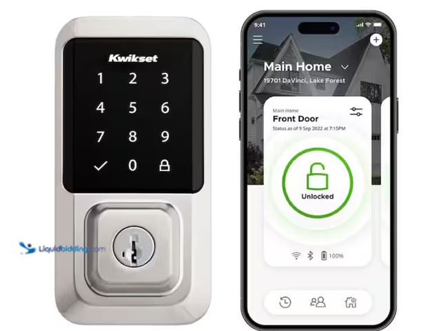 Lot 49-1547600 - Kwikset HALO Satin Nickel Single-Cylinder Keypad Electronic Smart Lock Deadbolt Featuring Smart Key,...