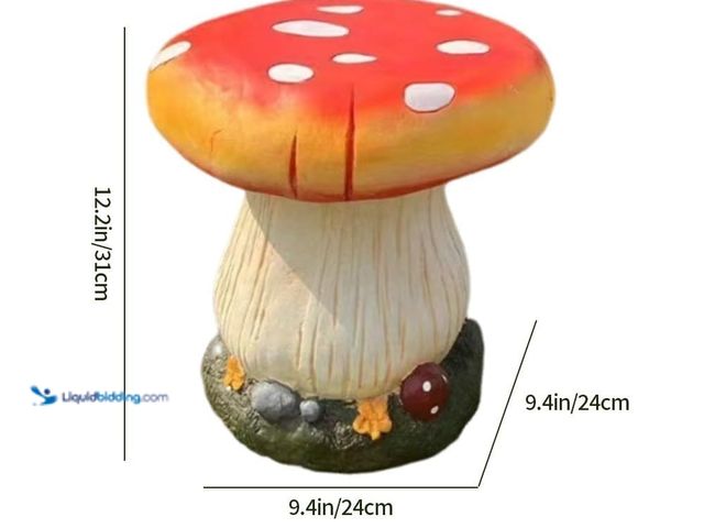 Lot 49-5548850 - Colorful Mushroom Stool, Outdoor Statue, Resin, Red, Garden Décor MODEL:B0D8PN9ZD1 UNUSED.