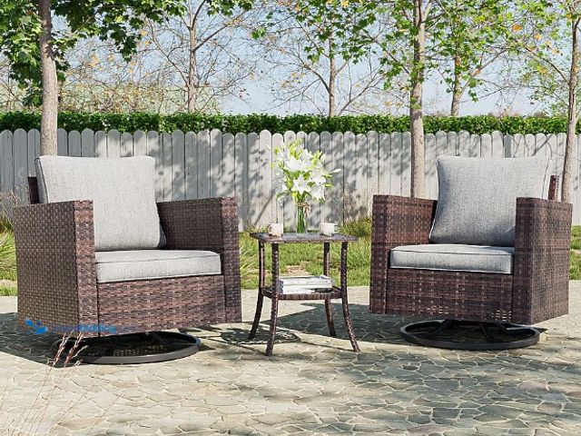 Lot 49-5543811 - ACEGOSES Patio Swivel rocker chairs 2 -Piece Wicker Patio Conversation Set with Light gray Cushions ...