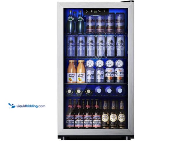 Lot 49-5445951 - SmizLife 17.5 in.W Single Zone 126-Cans Freestanding/Built-in Beverage Refrigerator Cooler in Silver...