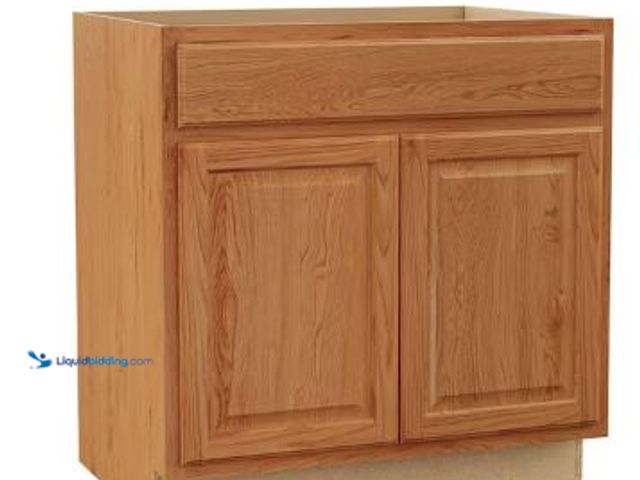 Lot 49-5436282 - Hampton Bay Hampton 33 in. W x 24 in. D x 34.5 in. H Assembled Base Cabinet in Medium Oak. Model # K...