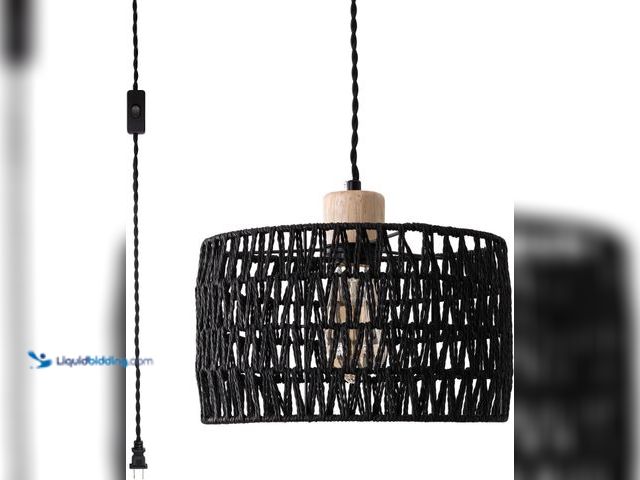 Lot 49-5485957 - Plug in Pendant Light with Hand Woven Rattan Lampshade, Hanging Lamp with 15 FT Rope Cord On/Off Swi...