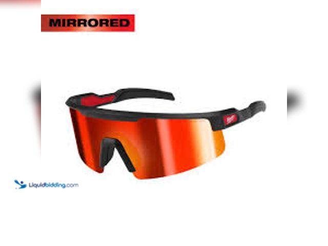Lot 49-3536943 - Milwaukee Safety Glasses with Red Wrap Around Mirrored Anti-Scratch Lenses. Model # 48-73-2506. New.