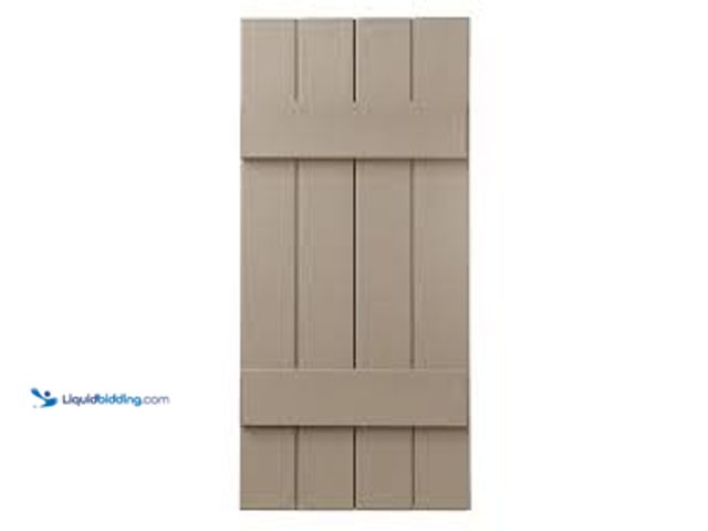 Lot 49-5459932 - Ply Gem 15 in. x 31 in. Polypropylene (plastic) 4-Board Closed Board and Batten Shutters Pair in Peb...