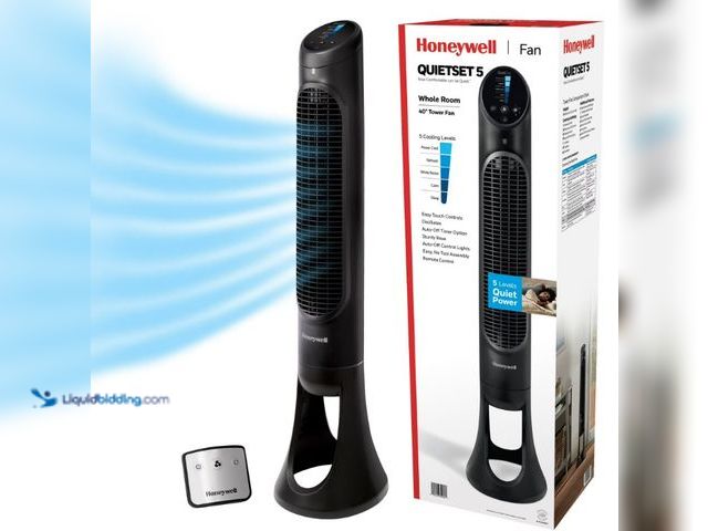 Lot 49-5543066 - Honeywell 40" Black Quiet Set Oscillating Tower Fan, 30ft Air Circulation Power, 5 Speed, Auto Off T...
