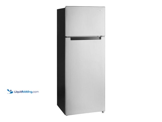 Lot 49-5428504 - 7.2 cu. ft. Top Freezer Refrigerator in Stainless Steel Look. Item is Unused W/ Dents and Scuffs and...