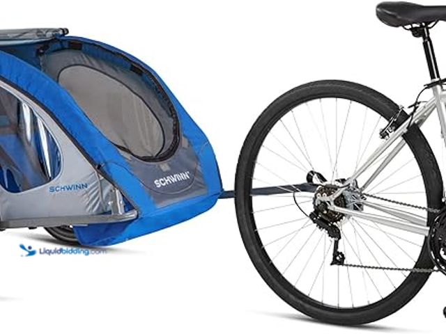 Lot 49-5433950 - Schwinn Shuttle Foldable Bike Trailer, 2 Passengers, Blue / Black. Item is Unused