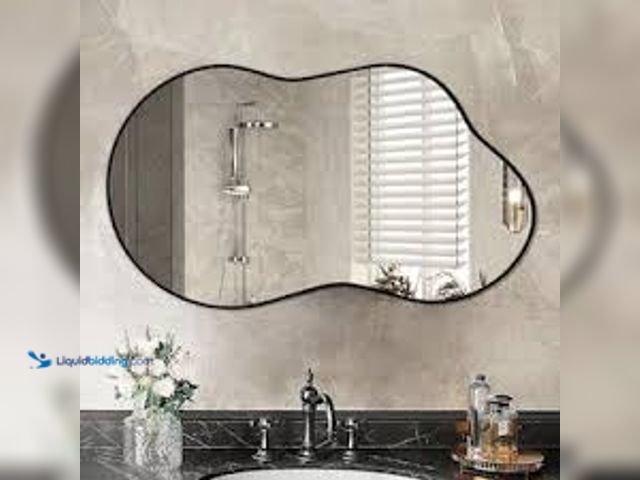 Lot 49-3536827 - Hochwertiges 36 in. W x 24 in. H Irregular Black Aluminum Alloy Framed Wall Mirror Asymmetrical Wall...