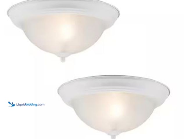 Lot 49-1517367 - 13 in 2-Light White Flush Mount Ceiling Light Fixture with Frosted Glass Shade (2-Pack) Model # HPI-...