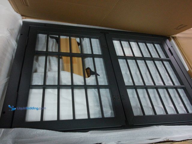 Lot 49-1555645 - Dog Crate Furniture with Rustic Brown Wooden Top, Black Metal Sides, Unused.  Ref#BULK1126