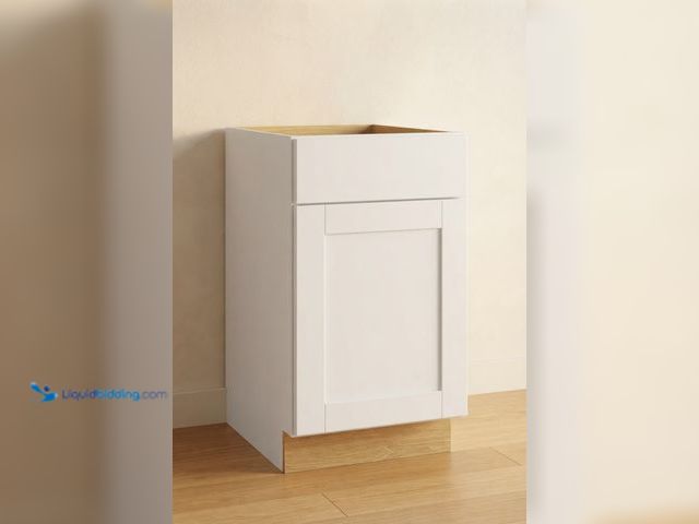Lot 49-3639339 - Hampton Bay Shaker 18 in. W x 24 in. D x 34.5 in. H Assembled Base Kitchen Cabinet in Satin White, M...