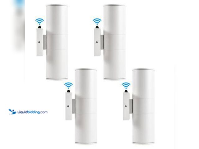 Lot 49-5581782 - 12 in. 2-Light White Cylinder Dusk to Dawn Outdoor Hardwired Wall Lantern Sconce with Integrated LED...