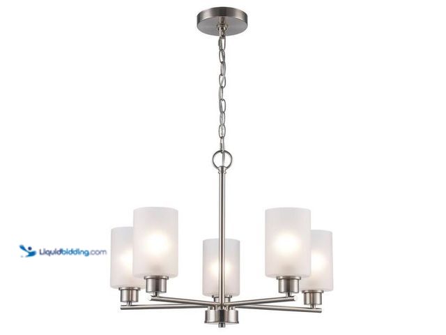 Lot 49-5452426 - 5-Light Brushed Nickel Chandelier Light Fixture with Frosted Glass Shades. SKU # 1010070627 Item is ...