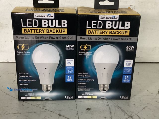 Lot 49-3617664 - Sensor Brite Set of (2) 60-Watt A15 Soft White LED Light Bulb with Backup Battery - New SKU # 101172...