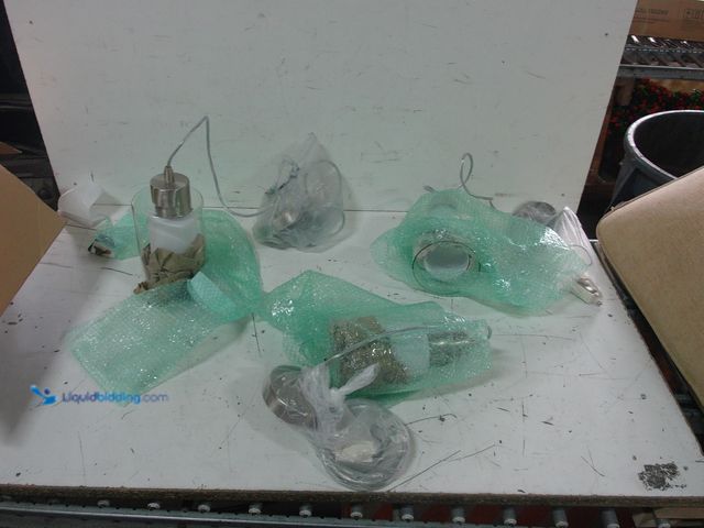 Lot 49-1632089 - Set of (3) Pendant Light Fixtures in Nickel with Glass Shades & Adjustable Length, Slightly used, Ha...