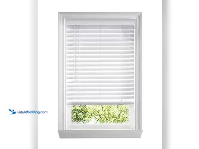 Lot 49-1549206 - Home Decorators Collection White Cordless Faux Wood Blinds for Windows with 2 in. Slats - 34 in. W x...