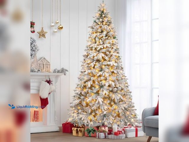 Lot 49-1544853 - Firstness 6ft Pre-Lit Artificial Christmas Tree with 300 LED Lights, Snow Flocked, Model # 585936526...