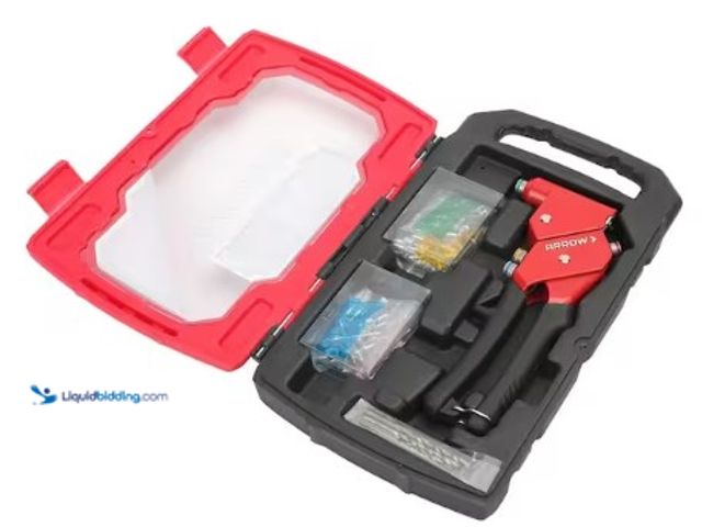 Lot 49-3615934 - Arrow 1-Handed Swivel Riveter Kit, Model # RT187SHK, Slightly used, Has attachments.   Ref#BIN0716