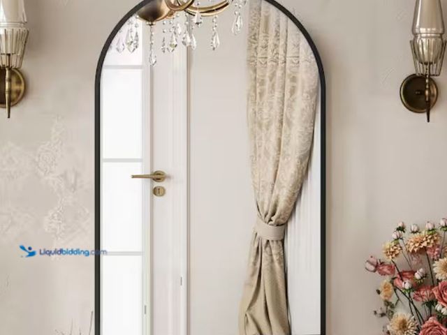 Lot 49-2020970 - FIRNEWET Black 22 in. W x 30 in. H Rust-Resistant Arched Shatterproof Tempered Glass Framed Bathroom...