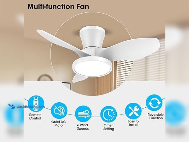 Lot 49-3528702 - ocioc Quiet Ceiling Fan with LED Light DC motor 32 inch Large Air Volume Remote Control White for Ki...