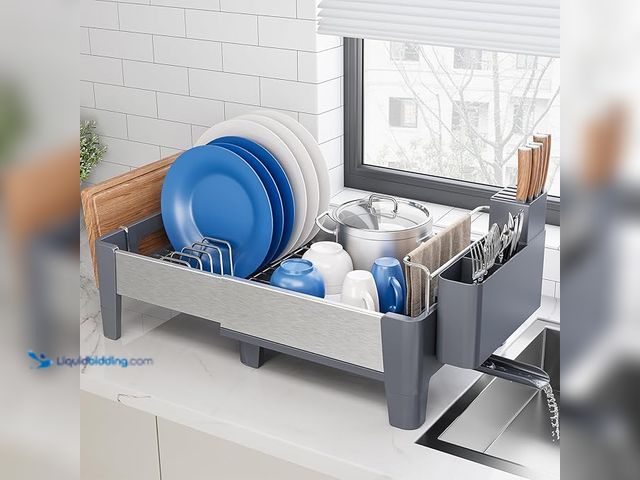 Lot 49-3433508 - Urackify Expandable Dish Drying Rack, Stainless Steel Dish Rack with Aluminum Frame, Dish Drainer fo...