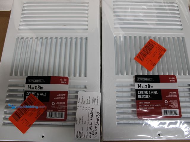 Lot 49-3631210 - Lot of (2) Everbilt 14 in. x 8 in. 3-Way Steel Wall/Ceiling Register in White, Model # E103M14X08, U...