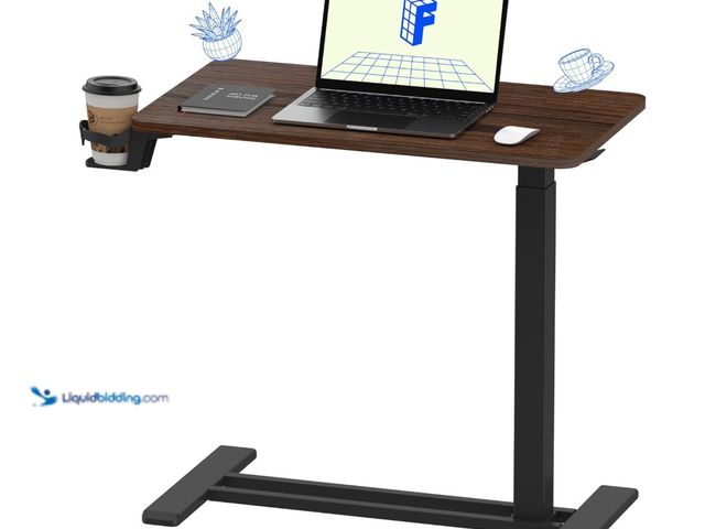 Lot 49-3481642 - FLEXISPOT H7 Adjustable Overbed Bedside Table with Wheels Pneumatic Mobile Standing Desk Laptop Desk...