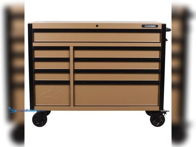 Lot 49-5548773 - Husky Heavy Duty 52 in. W 9-Drawer Matte Tan Rolling Tool Cabinet Model # H52TR9HDV4TAN NEW. OPENED ...