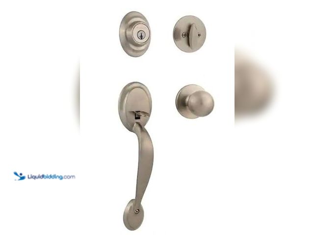 Lot 49-1548464 - Kwikset Dakota Satin Nickel Single Cylinder Door Handle set with Polo Door Knob Featuring Smart Key ...