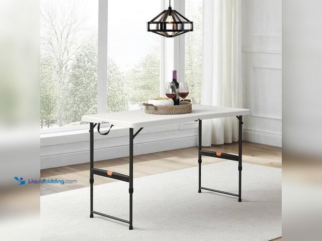 Lot 49-1625957 - 4-Ft Height-Adjustable Indoor Outdoor Folding Table, Unused, May have scuffs/scratches due to shippi...
