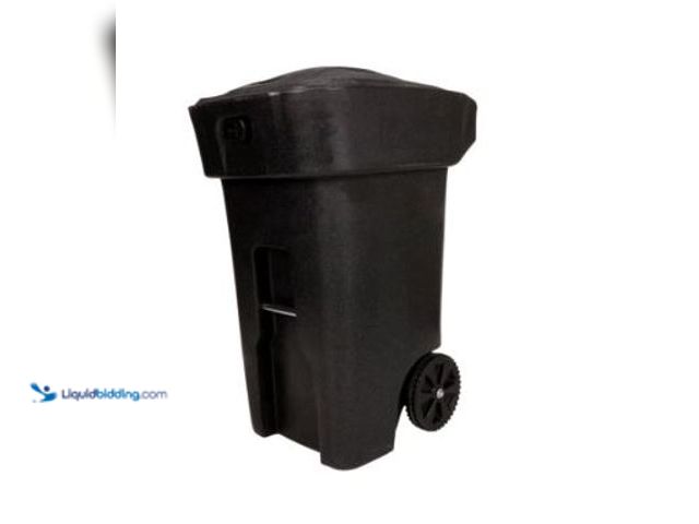 Lot 49-5514264 - Bear Tough 64 Gallon Black Polyethylene Wheeled Garbage Can With Lid Item is unused with scuffs