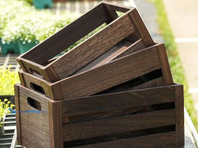 Lot 49-3431473 - ELONG HOME 3 Pack Nesting Wooden Crates, Rustic Wood Basket with Handles, Decorative Farmhouse Woode...