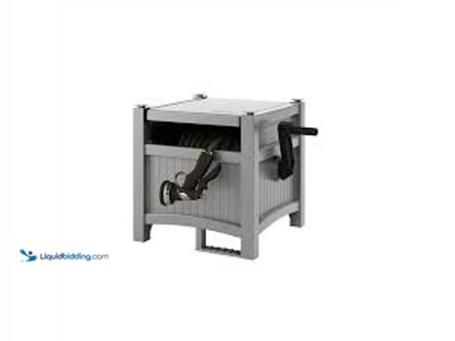 Lot 49-5485649 - Suncast 100 ft. Gray Free Standing Hideaway Hose Reel. Model #044365029511. Used and dirty