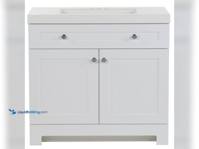 Lot 49-2021857 - Glacier Bay Everdean 37 in. Single Sink White Freestanding Bath Vanity with White Cultured Marble To...