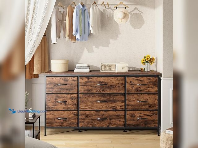 Lot 49-3480393 - EnHomee Dresser for Bedroom with 9 Drawers, Wide Dresser TV Stand for 55” TV Stand for Bedroom Fabri...